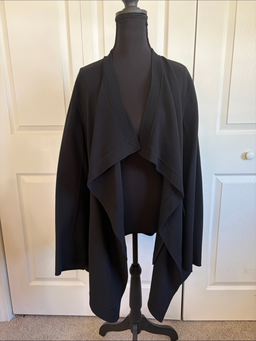 Lafayette 148 Black Wool Open-Front Cardigan Sweater Waterfall 12 Lagenlook